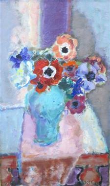 Anemones in a blue vase by 
																	Nicolas Issaiev